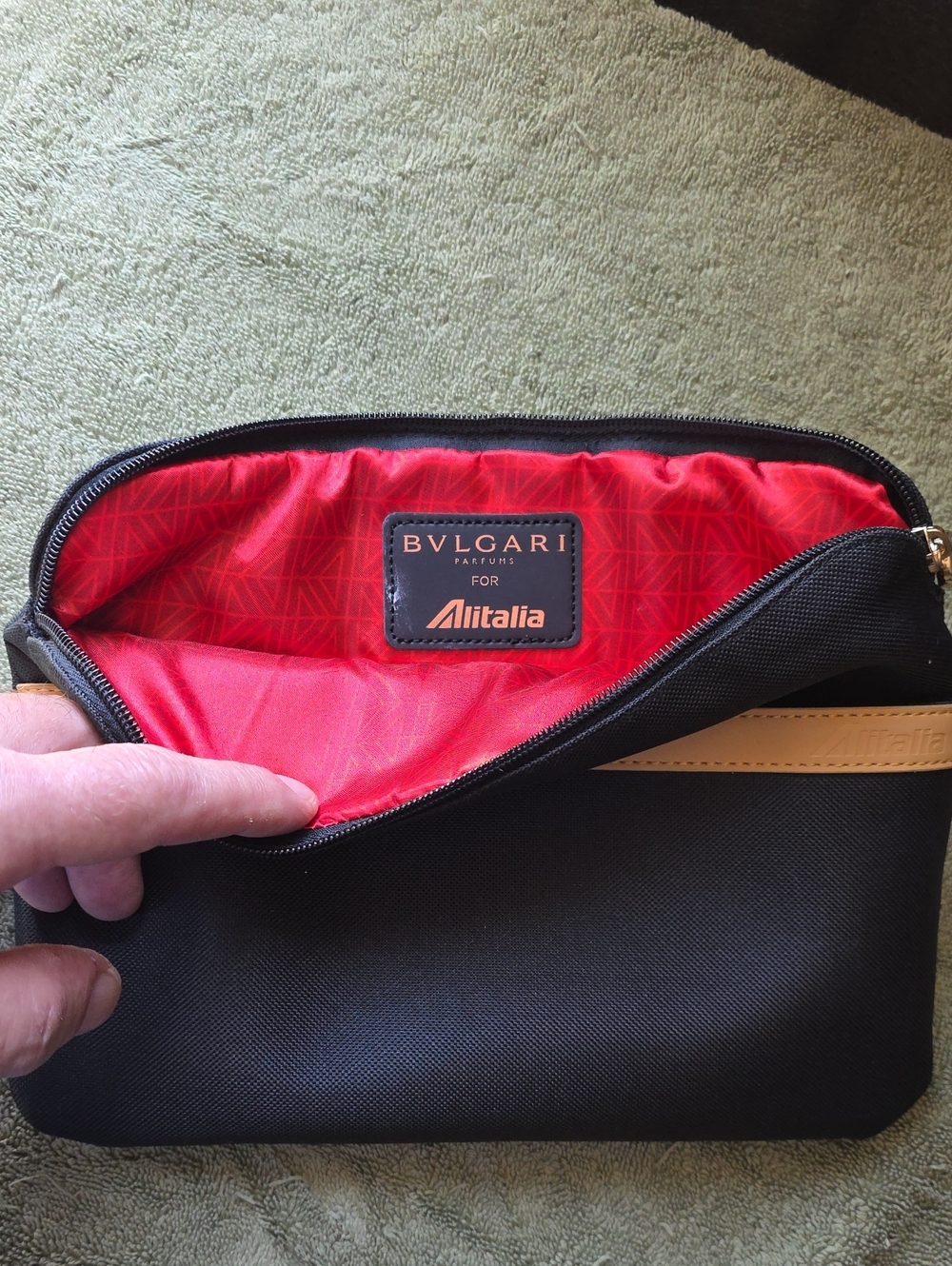 Bulgari Black Toiletry Pouch with Red Lining